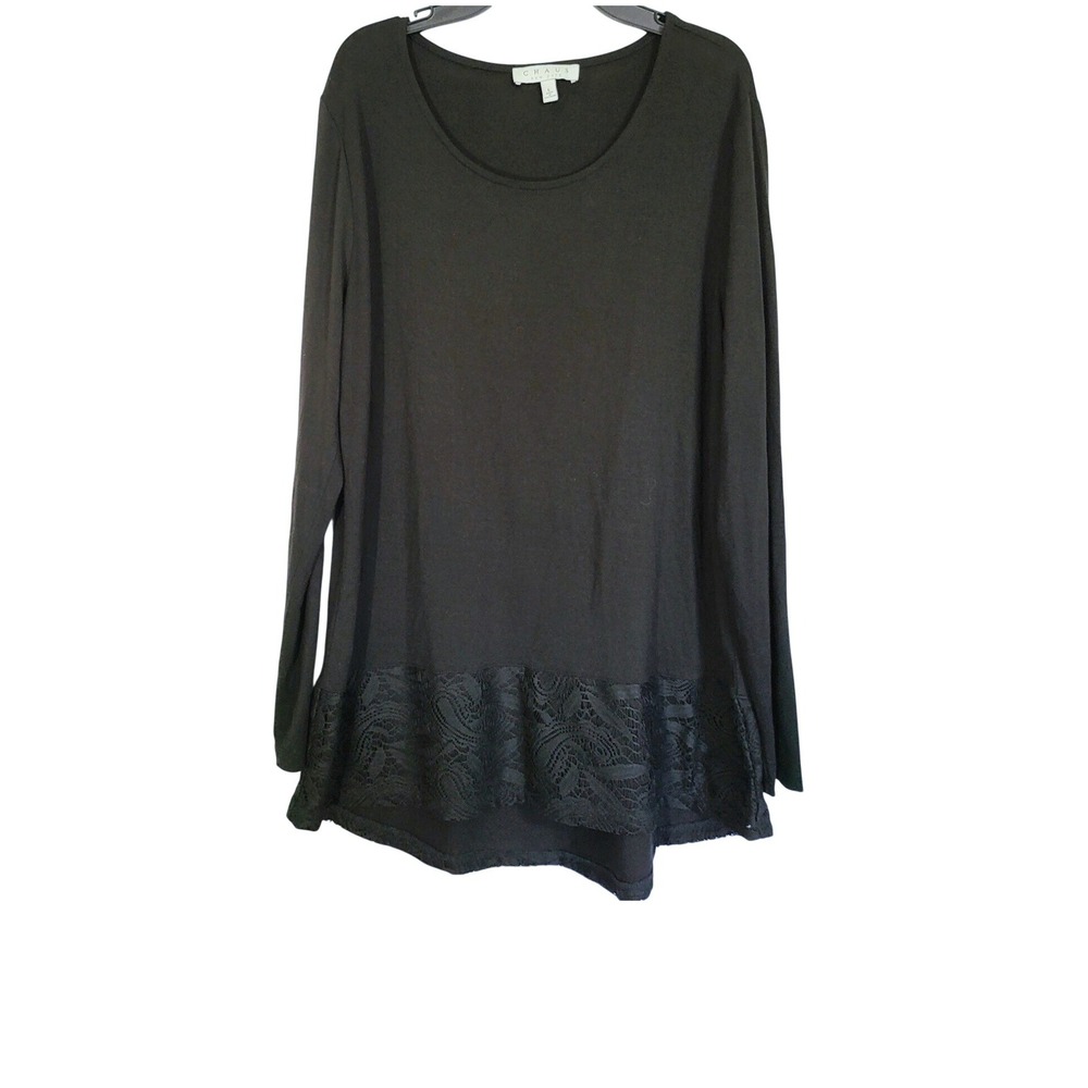 Chaus New York Womens Black Lace Hem Long Sleeve Tunic Blouse Large‎ Whimsigoth